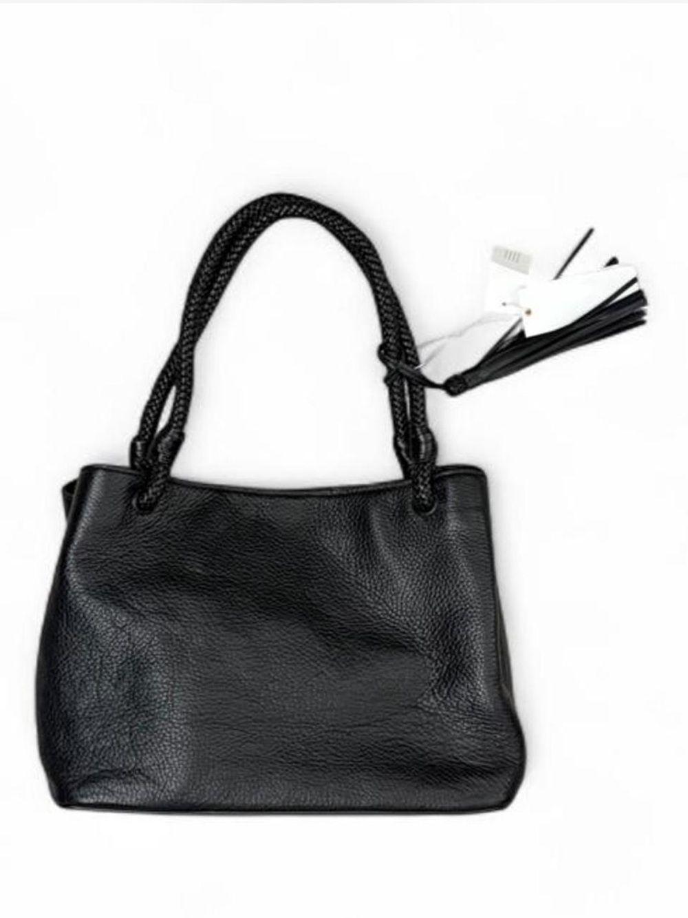 NWT Black Tory Burch Leather Tote Handbag with Braided Handles - Picture 8 of 9
